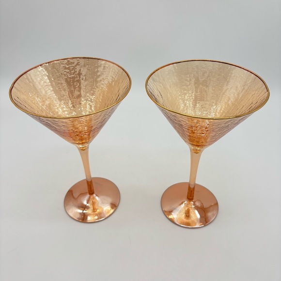 New Set of 2 Anthropologie Zaza Martini Glasses Honey Luster Marigold Iridescent - Picture 6 of 10